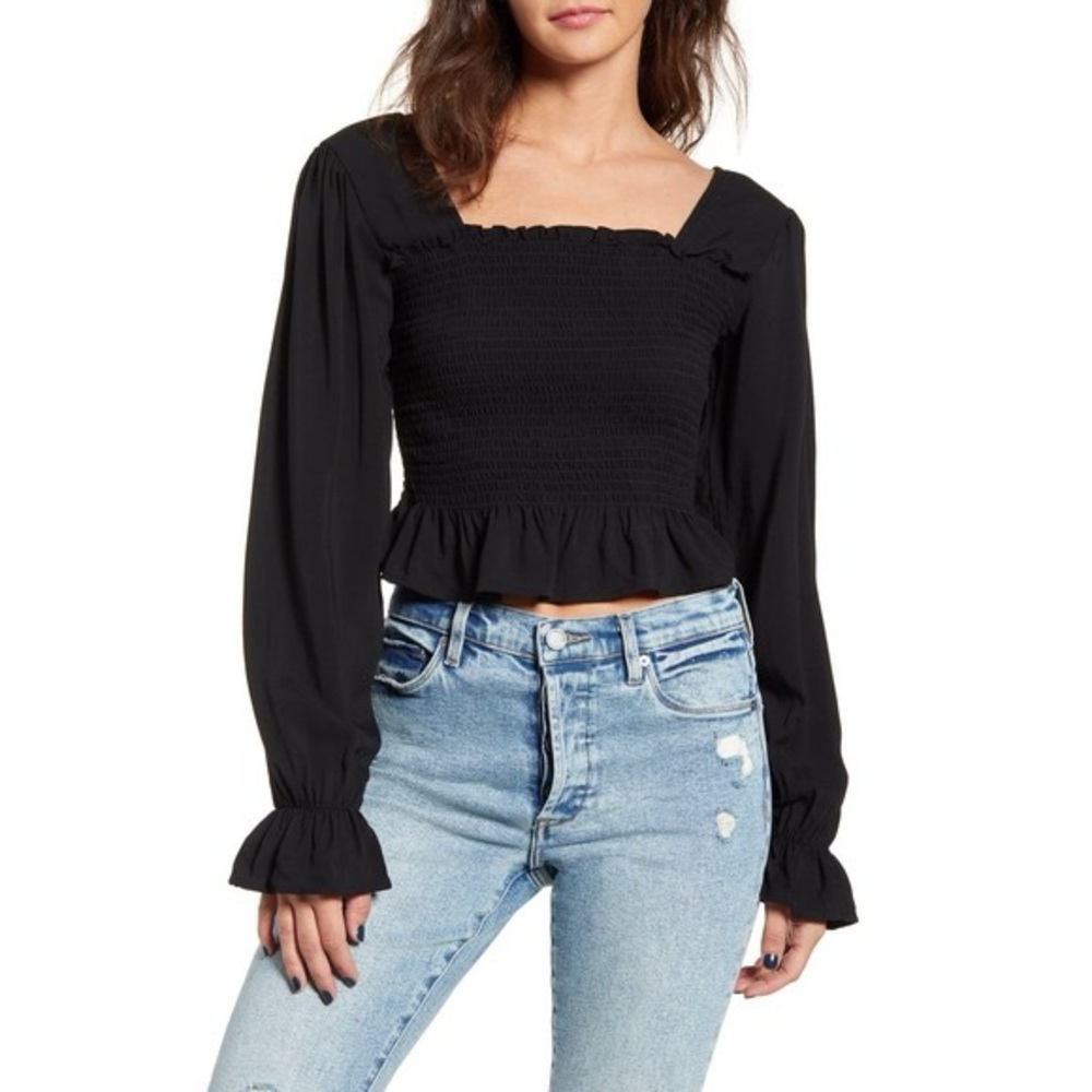 BP. Women's Black Smocked Peplum Crop Top Size S